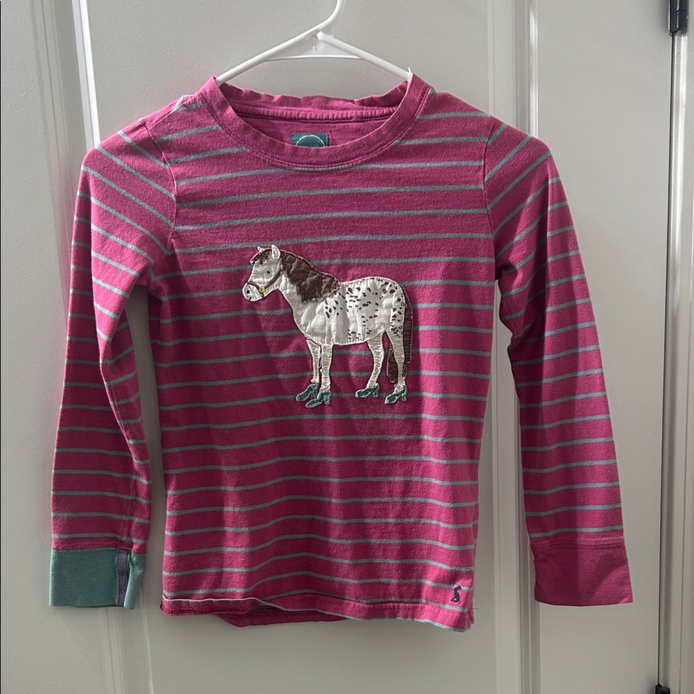 Joules Pink Striped Long Sleeve with Horse Design